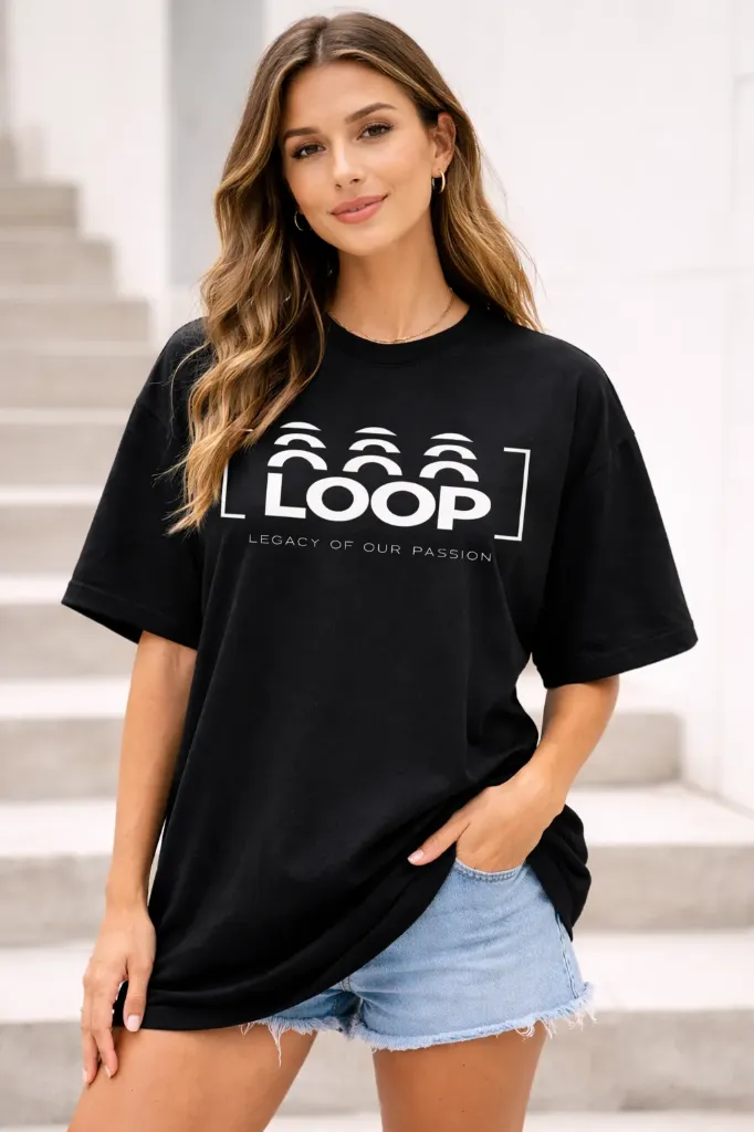 Loop Premium Bold Design Oversized T-Shirt For Women's (S, Black, 240 GSM Cotton)