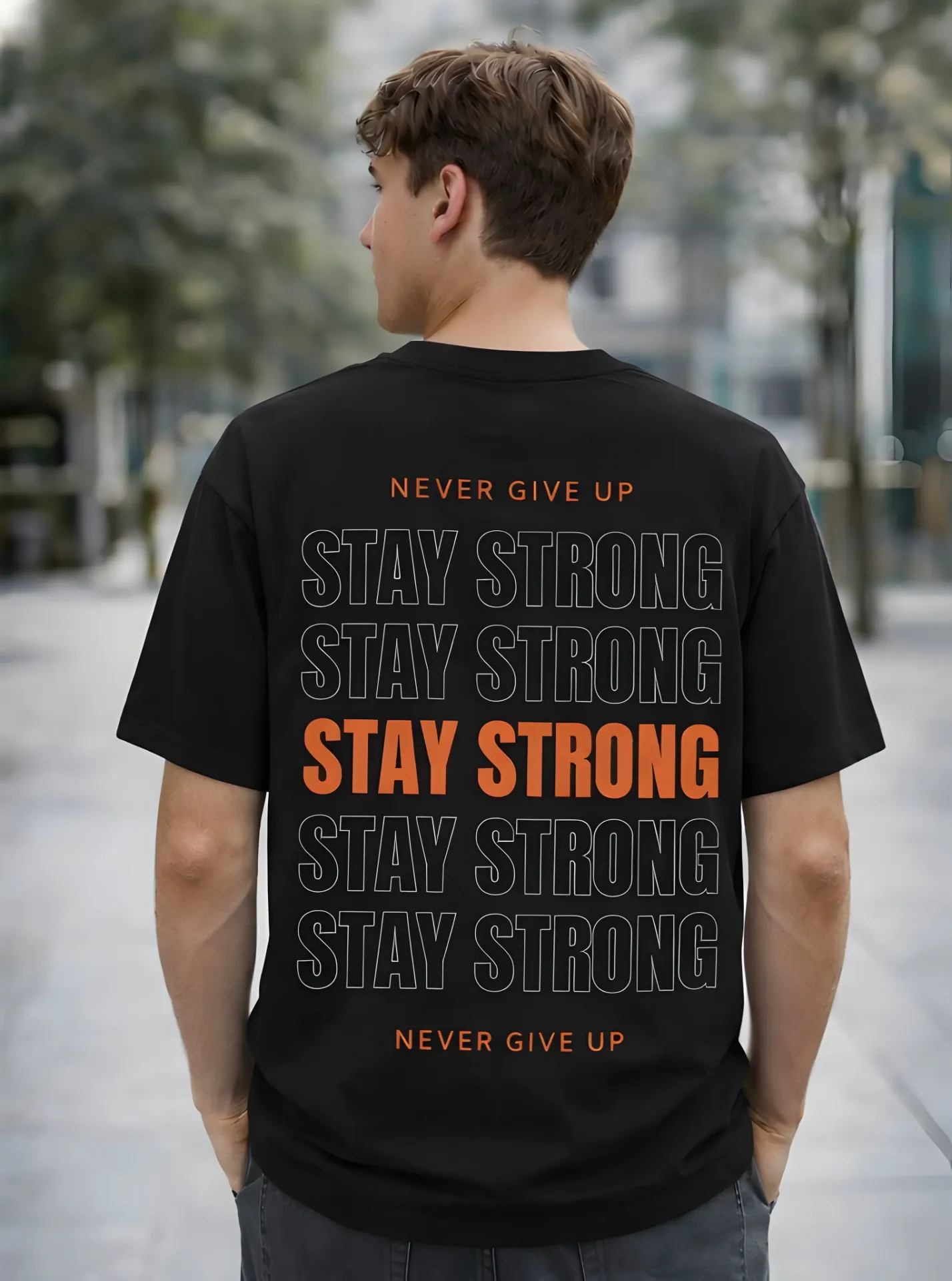 Loop Never Give Up – Stay Strong Oversized T-Shirt For Men's (S, Black, 240 GSM Cotton)