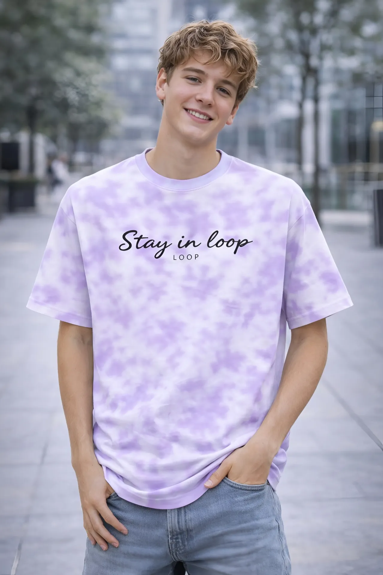 Loop Tie-Dye Oversized T-Shirt For Men's (S, White and Levender)