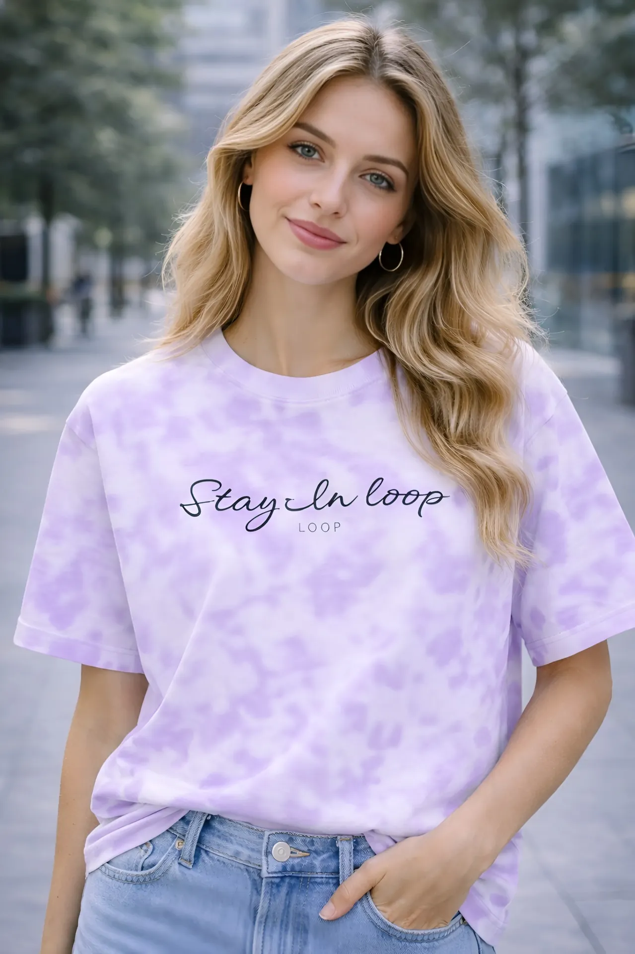Loop Tie-Dye Oversized T-Shirt For Women's (S, White and Levender)